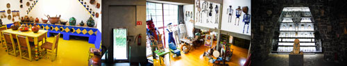 Interior views of Casa Azul, Trotsky’s House, Diego Rivera’s Studio, and Anahuacalli Museum