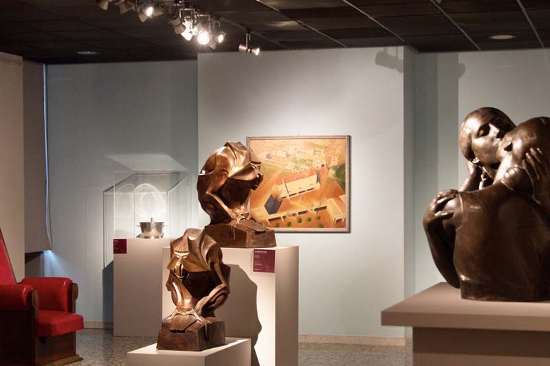 Sculptures on pedestals in a gallery
