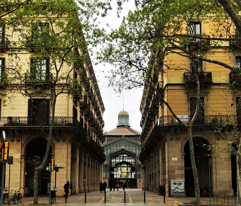 view between two multi-story buildings