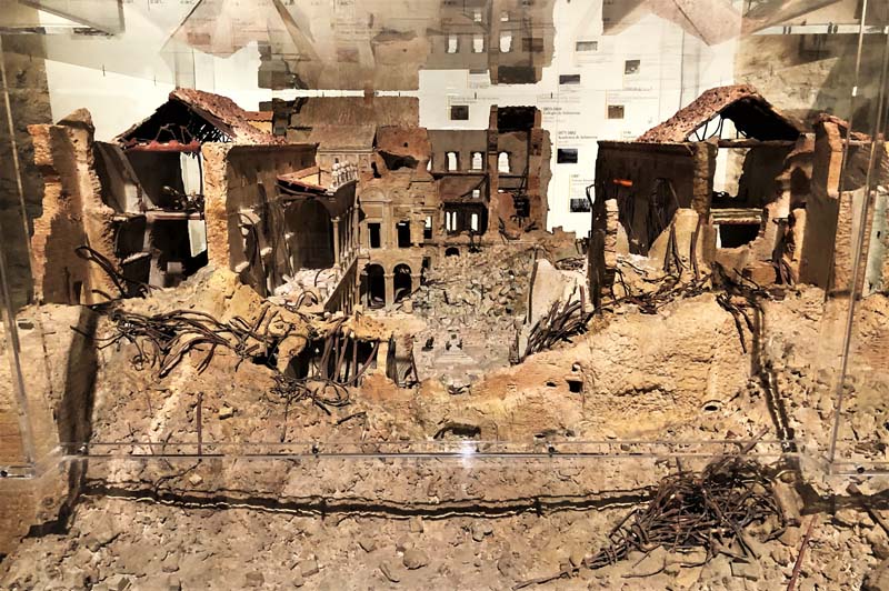 detail of ruins inside glass model