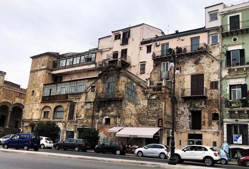 crumbling building facade