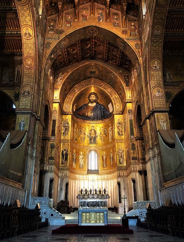 view of altar and apse with Byzantine mosaics