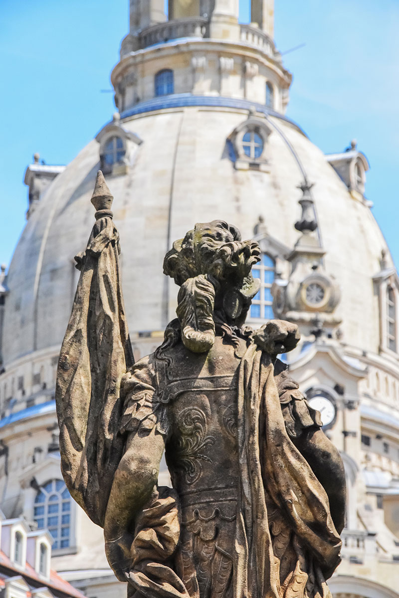 statue and Dresden Cathedral dome