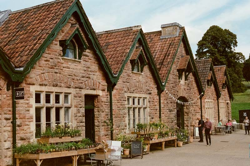 stone building with potted plants