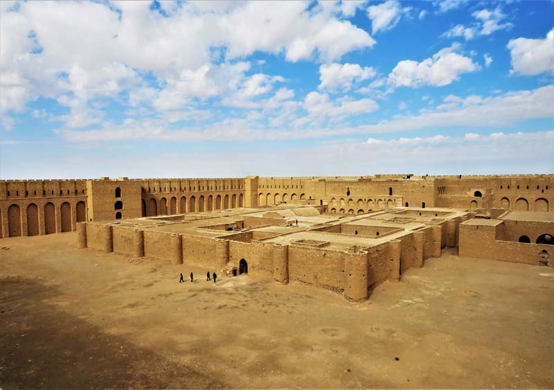 aerial view of inside of walled fortress