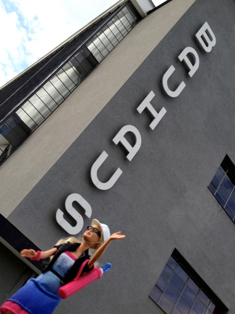 From Bauhaus to Dreamhaus—Architect Barbie on a recent site visit. Photo credit: Wanda Bubriski. Architect Barbie