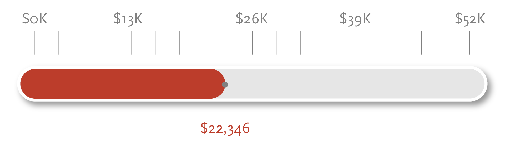 Progress bar graphic showing $22,346 progress toward goal of $52,000