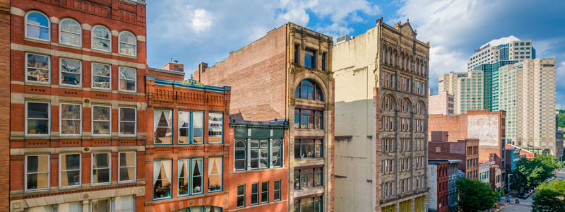 buildings along Liberty Avenue in downtown Pittsburgh