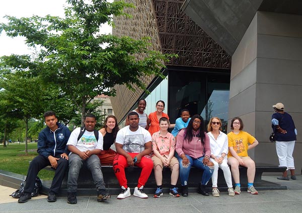 Youth Leadership Team and team leaders outside NMAAHC