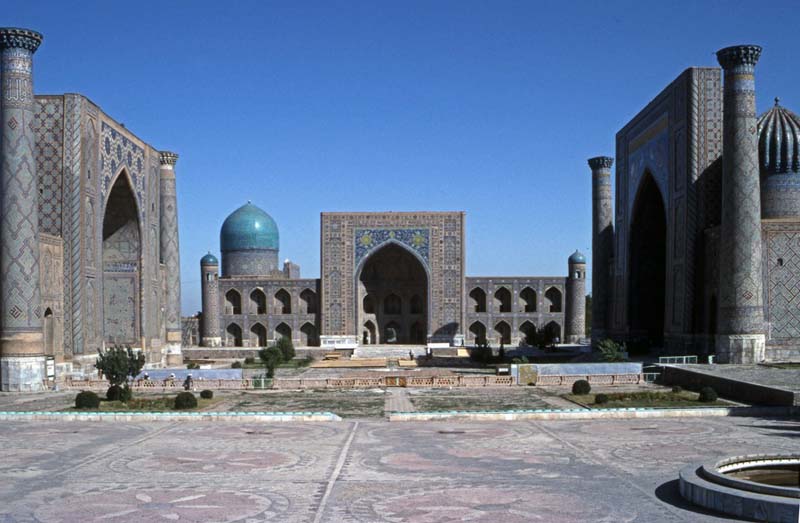 public square surrounded by three madrasas