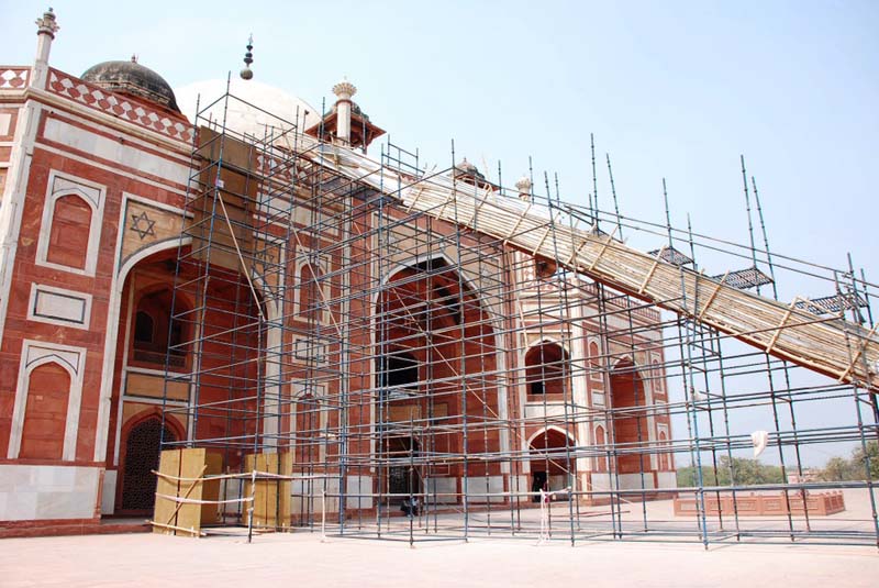 Scaffolding for restoration work on Humayun’s Tomb