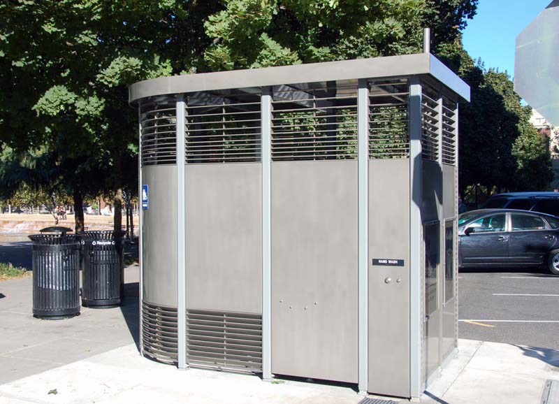 steel free-standing structure with vents, in parking lot