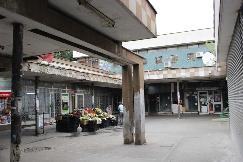 Small shopping center with farmer’s market, Bucharest, Romania, built early 1970s