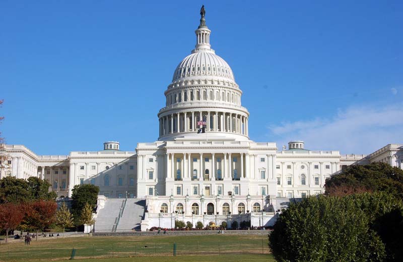 A view of the US Capitol looking east.