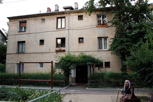 Rear view of affordable housing complex from the late 1950s, Chopin Street, Floreasca neighborhood, Bucharest, Romania.