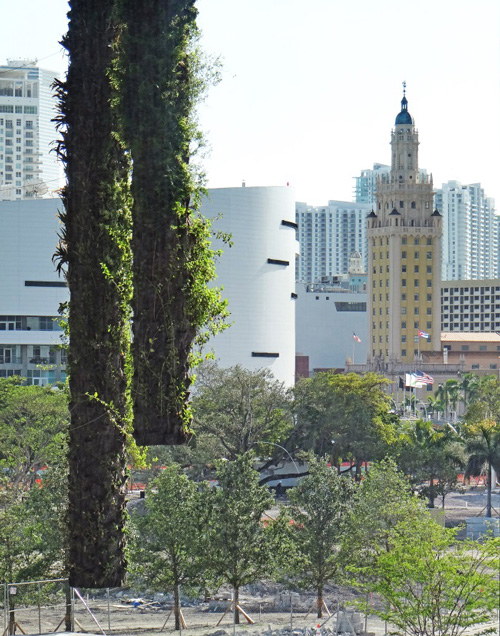 Figure 9-View of American Airlines Arena and the Freedom Tower from PAA with a vertical garden in the foreground